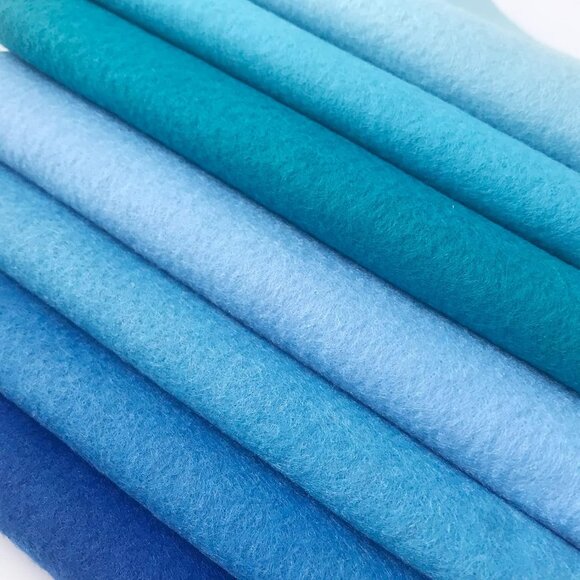 7 Pieces Blue Felt Fabric Bundle Crafting Sewing Supplies 18" x 18" Each Assorte - Picture 6 of 11